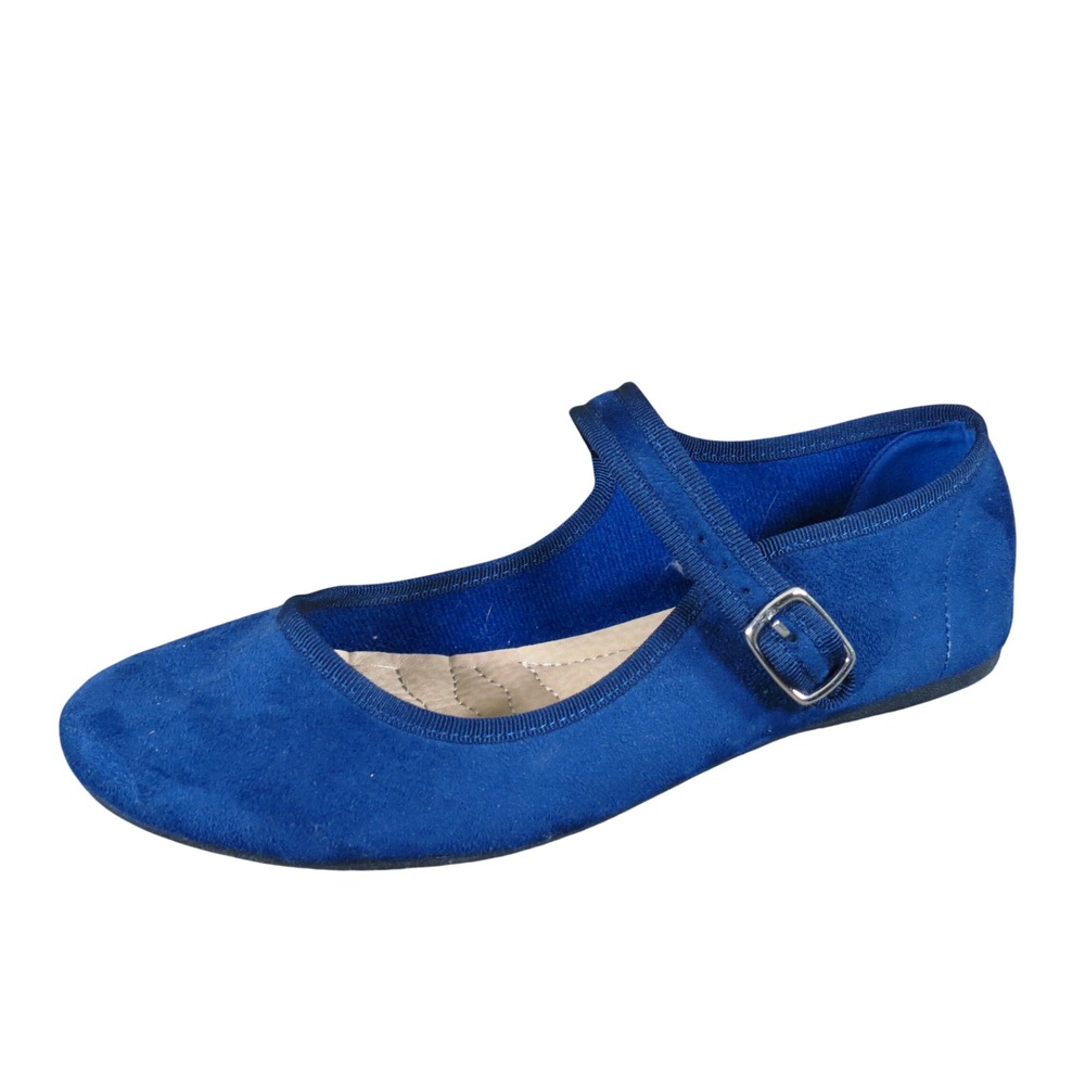 Ollio Women Mary Jane Ballet Flats Size 7.5 Everyday Comfort Blue Faux Suede